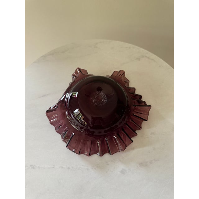Vintage Fenton Amethyst Plum Glass Ruffled Bowl | Deep Purple Crimped Edge | Art Glass Collectible | Mid-Century American Glass | Candy Dish For Sale In New York - Image 6 of 6