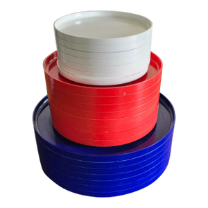 Vintage Heller Massimo Vignelli Set of 22 Stackable Plates and Trays Blue, Red, White, Picknick