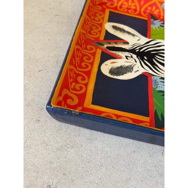 Vintage Hand-Painted Papier-Mâché Zebra Decorative Tray From the Mole Hole For Sale - Image 10 of 12