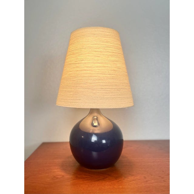 Cobalt Blue Ceramic Bulb Table Lamp by Lotte and Gunnar Bostlund. This lamp is a rare find. A stunning cobalt blue glaze...