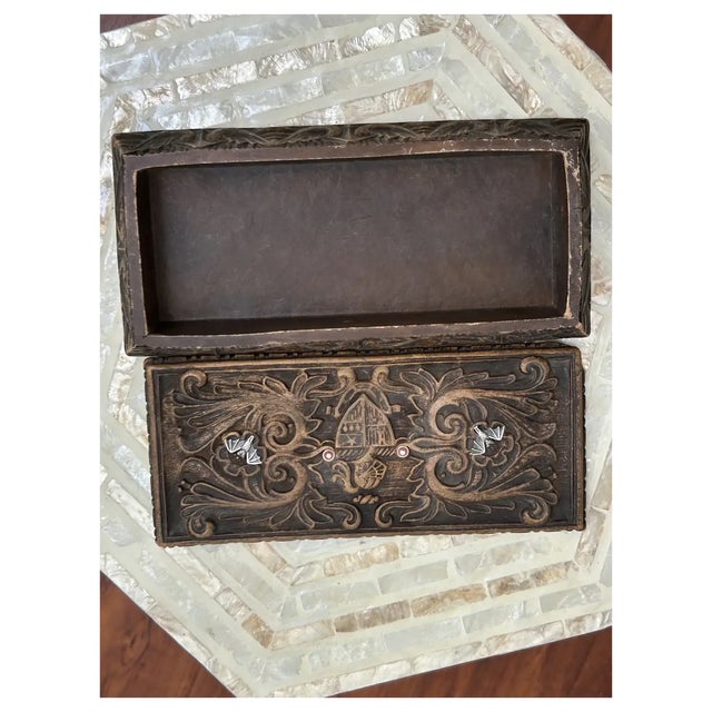 Ooak Antique Spanish Wood Box/Added Coral/Sterling Bats For Sale - Image 9 of 16