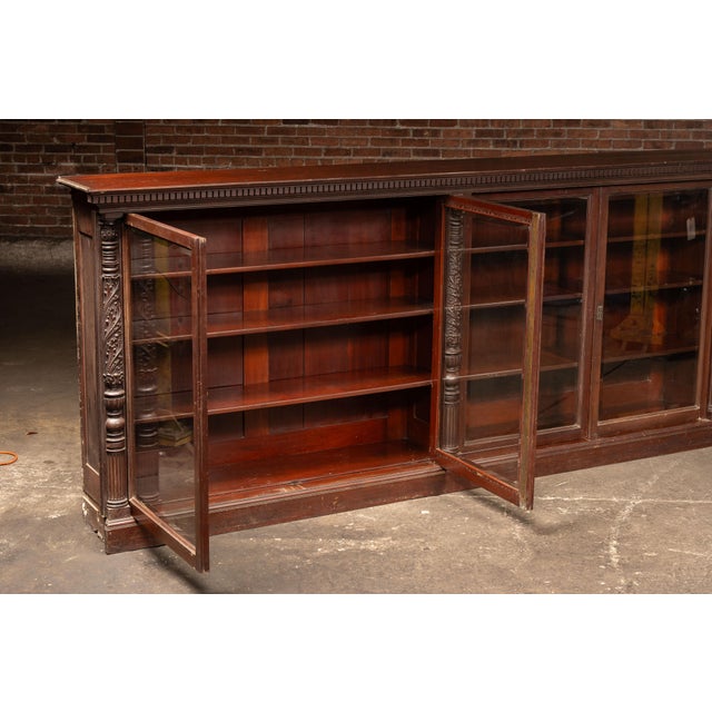 Early 20th Century Monumental Renaissance Revival Carved Wood Library Display Cabinet For Sale - Image 4 of 14