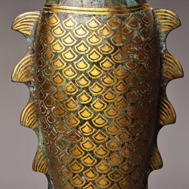 Pair of Vintage Bronze Fish Vases With Gold Inlay - 3.3 LBS Each For Sale - Image 9 of 9