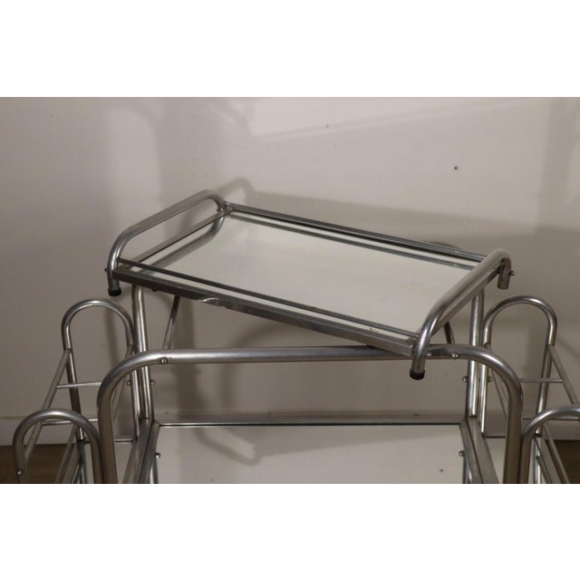 Vintage Rolling Trolley in Chrome Metal and Mirrored Glass, 1970s For Sale - Image 11 of 18