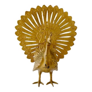 Vintage Large Gold Peacock Bird Decor Bookend For Sale