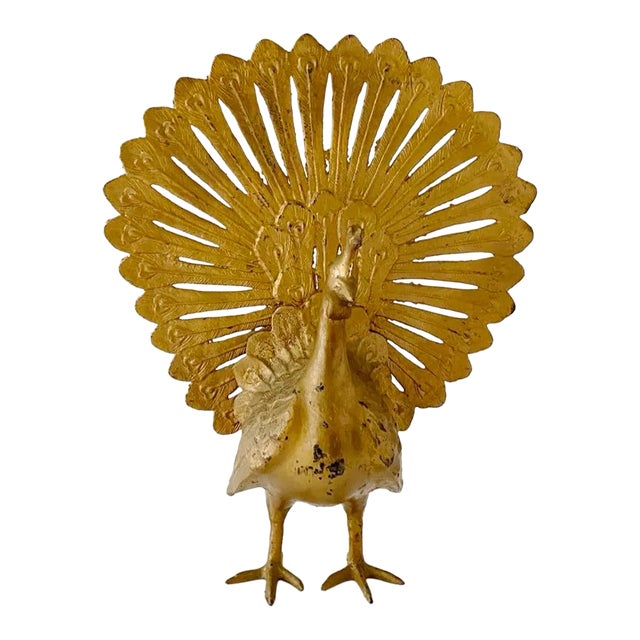 Vintage Large Gold Peacock Bird Decor Bookend For Sale