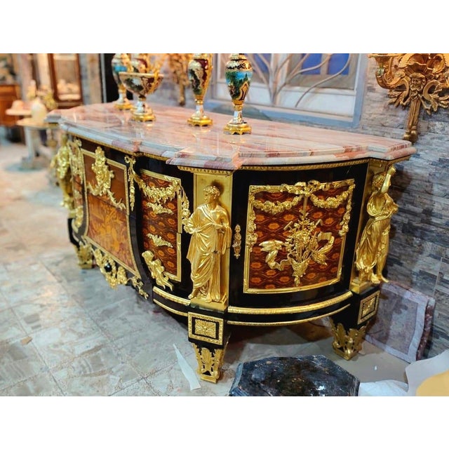 Monumental French Empire Sideboard – Marble Top With Ornate Gilt Bronze Sculptural Details For Sale - Image 4 of 5