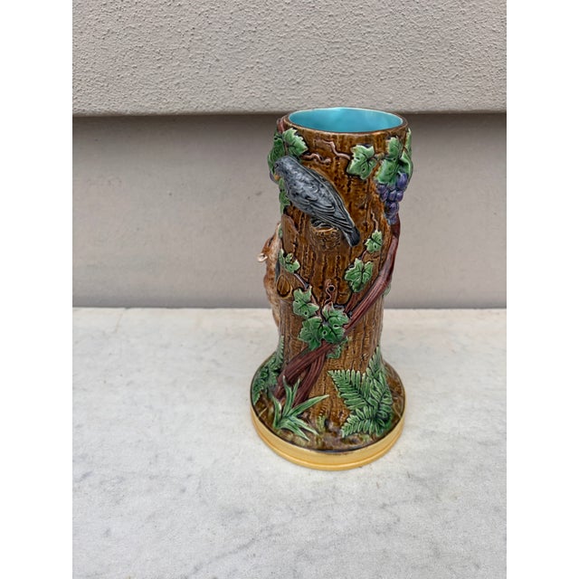 Ceramic 19th Century Rare Victorian Majolica Fox & Crow Trunk Vase Minton For Sale - Image 7 of 8