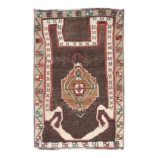 Vintage Chocolate Brown Turkish Kars Small Carpet - 2'11" x 4'4" For Sale