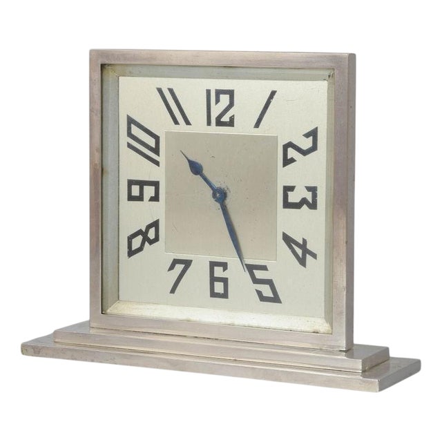 Art Deco Rectangular Silver-Plated Mantel Clock Base, Sweden, 1930s For Sale
