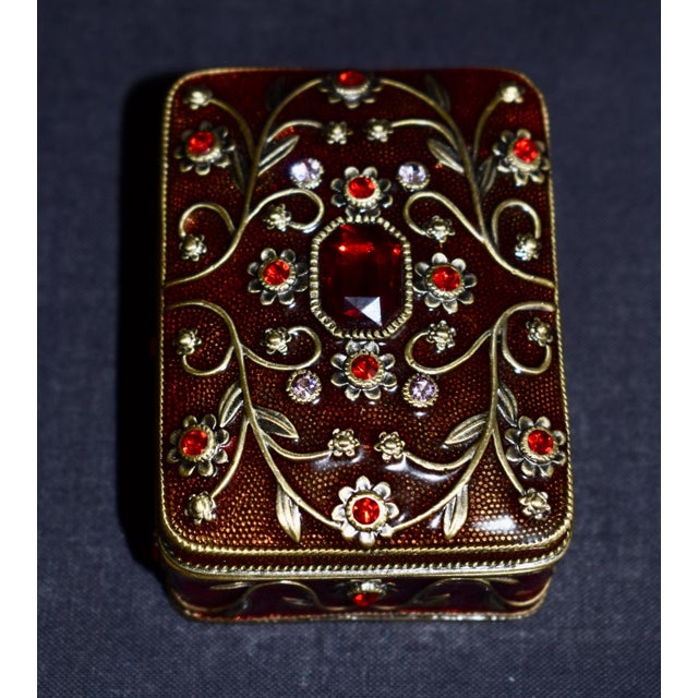 Vintage Two's Company Jeweled Enamel Trinket Box Burgundy Red Victorian Ornate For Sale - Image 13 of 16