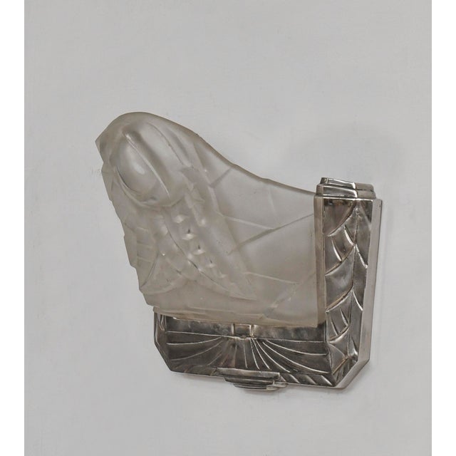 1930s Degue French Art Deco Nickeled Bronze Floral Wall Sconces - A Pair For Sale - Image 10 of 13