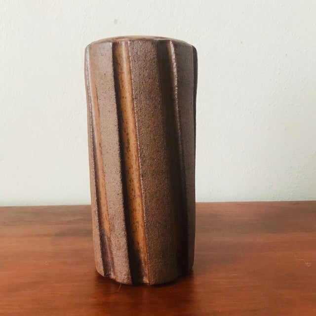 Ceramic Handcrafted Studio Pottery Vase With Textured Organic Design | Rustic Modern Decor For Sale - Image 7 of 7