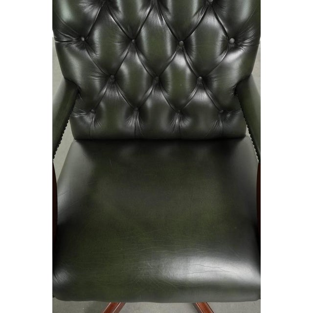 Chesterfield English Height Adjustable Green Cowhide Leather Office Chair with Swivel and Tilt Function For Sale - Image 9 of 13