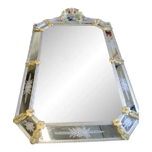 Venetian Rectangular Floreal Hand-Carving Wall Mirror by Simong For Sale - Image 9 of 9