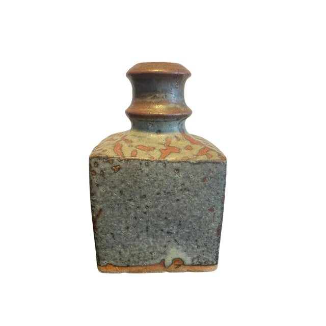 1950s Mid-Century Japanese Studio Pottery Stoneware Bottle Vase with Ash Glaze, 1950 For Sale - Image 5 of 8