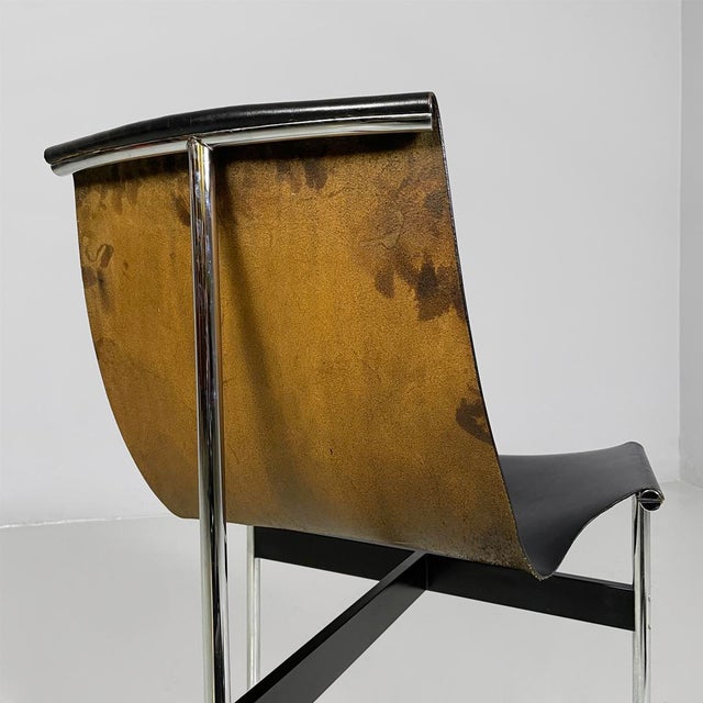 Italian Modern Leather T Chairs by Katavolos, Littell and Kelley for ICF, 1960s, Set of 4 For Sale - Image 9 of 18