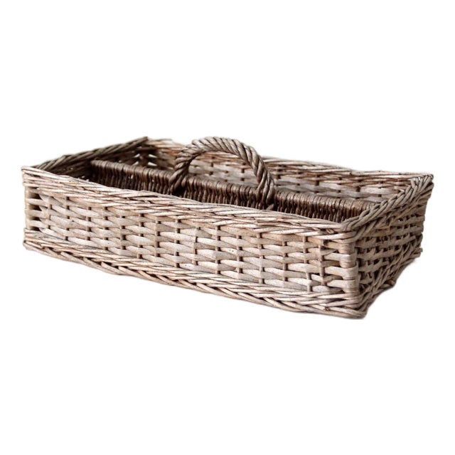 Vintage Divided Wicker Gathering Basket For Sale