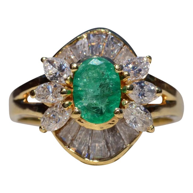 The Sunset Ridge: Natural Emerald and Diamond Cocktail Ring For Sale