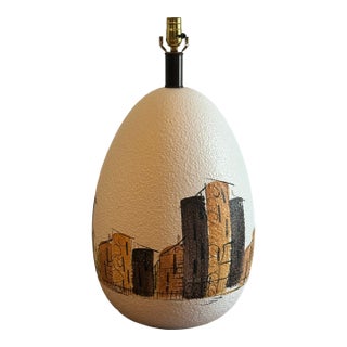 Large Mid Century Italian Bitossi Style Cityscape Ceramic Table Lamp For Sale