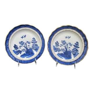 Royal Doulton Majestic Booths Blue China Real Old Willow 8 1/2" Salad Plate Pair For Sale
