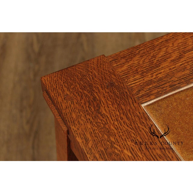 Stickley Mission Collection Pair Of Oak Tile Top End Tables For Sale - Image 14 of 18