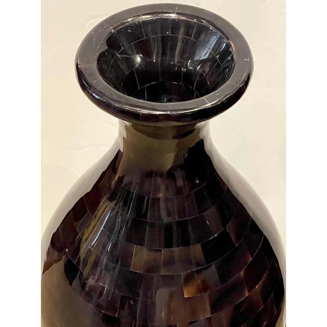 Modern polished horn & bronze vase by Maitland-Smith Circa 1980s Of typical form, with continuous inlaid/mosaic...