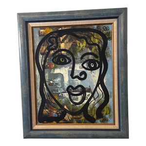 1970s Vintage Abstract Portraiture, Painting by Peter Robert Keil, Framed