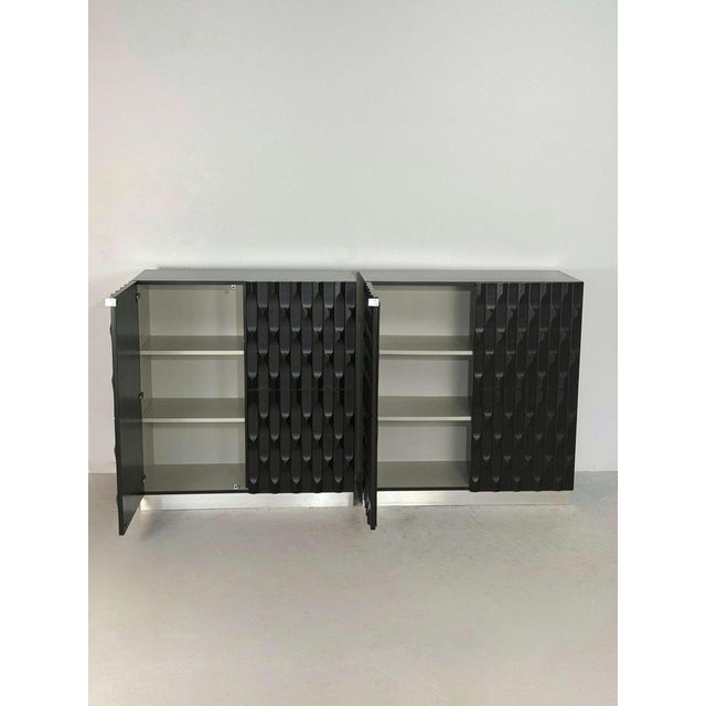 Brutalist Black Cabinets with Graphic Door Panels, 1970s, Set of 2 For Sale - Image 4 of 15