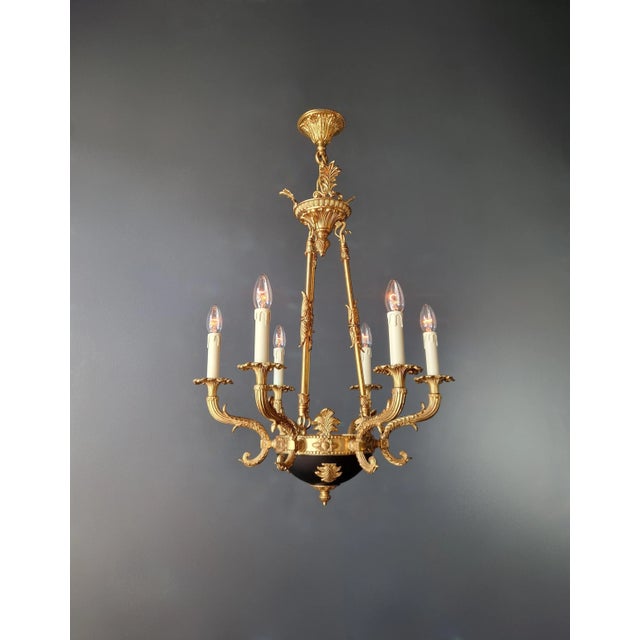Small Brass Empire Lustre Chandelier in Antique Gold Finish For Sale - Image 4 of 12