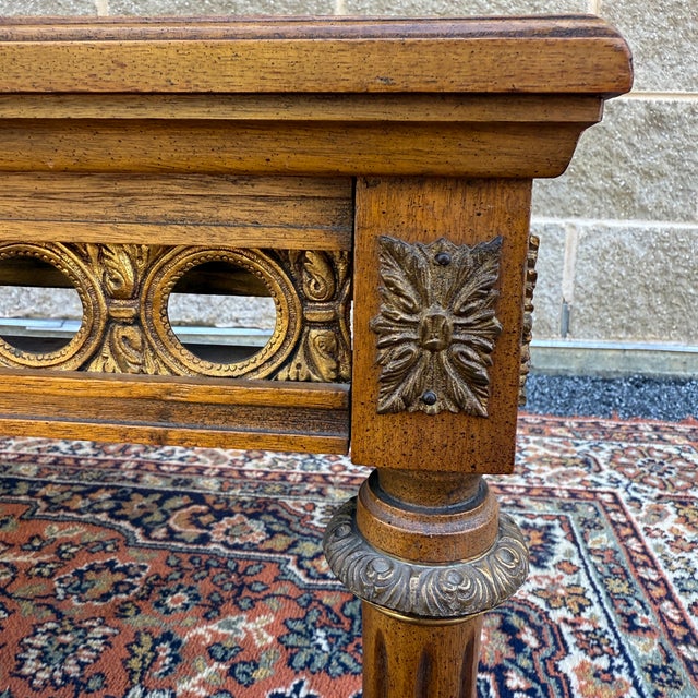 Vintage Gordon's Fine Furniture French Louis XVI Walnut Coffee Table With Italian Marble Inserts For Sale - Image 12 of 16