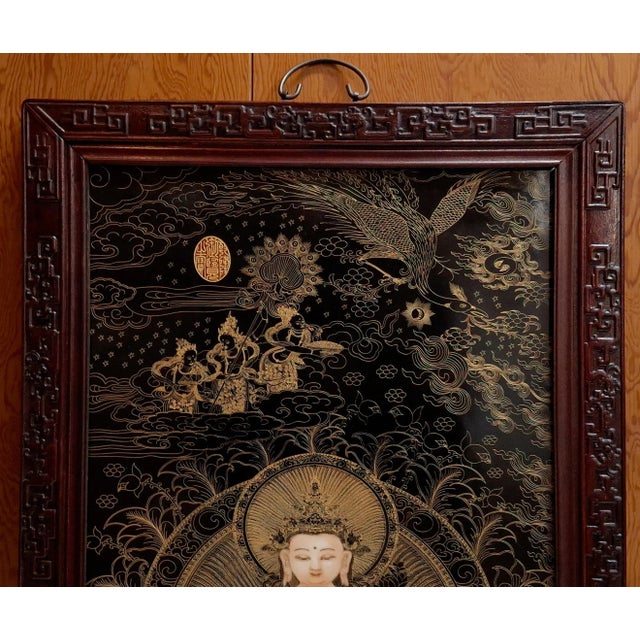 Chinese Chinese Framed Porcelain Buddhist Temple Plaque Bodhisattva Chenrezig For Sale - Image 3 of 5