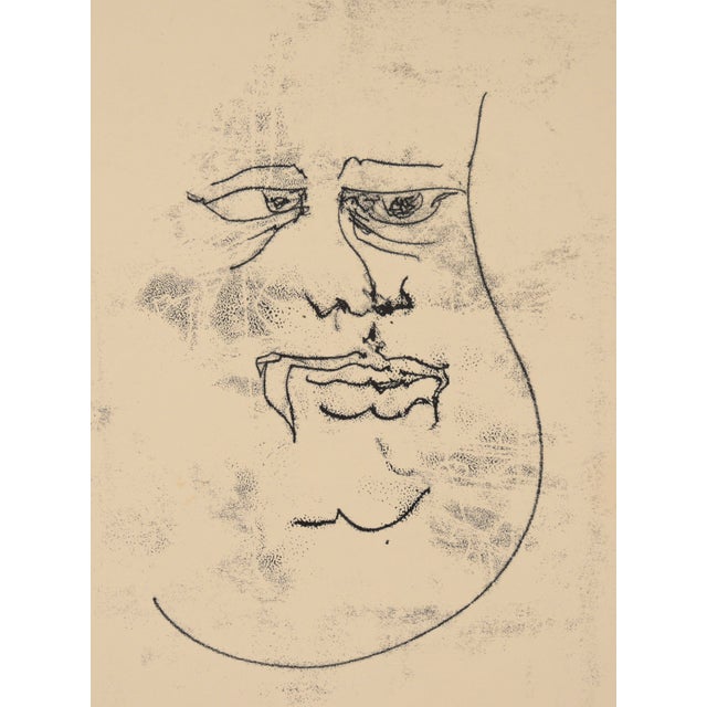 Visage - 1974 Original Lithograph on Paper Original 1974 Lithograph depicting an abstracted mans face by Michael William...