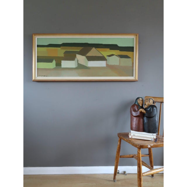 Mid-Century Modern 1967 Mid-Century Modern 'Golden Fields' Vintage Swedish Geometric Abstract Landscape Oil Painting, Framed For Sale - Image 3 of 15