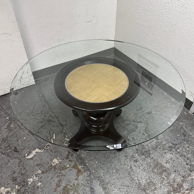 Contemporary Contemporary Mahogany Pedestal Dining Table With Glass Table Top For Sale - Image 3 of 12