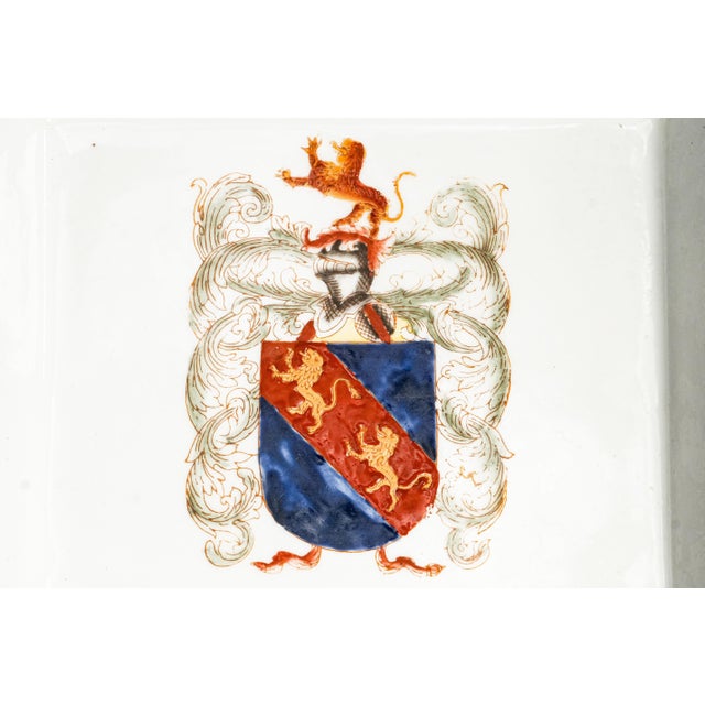 Stately Pair Vintage Porcelain Armorial Catchall Trays Heraldic Coat of Arms Dish Gold Gilt English Country Home Decor For Sale - Image 13 of 16