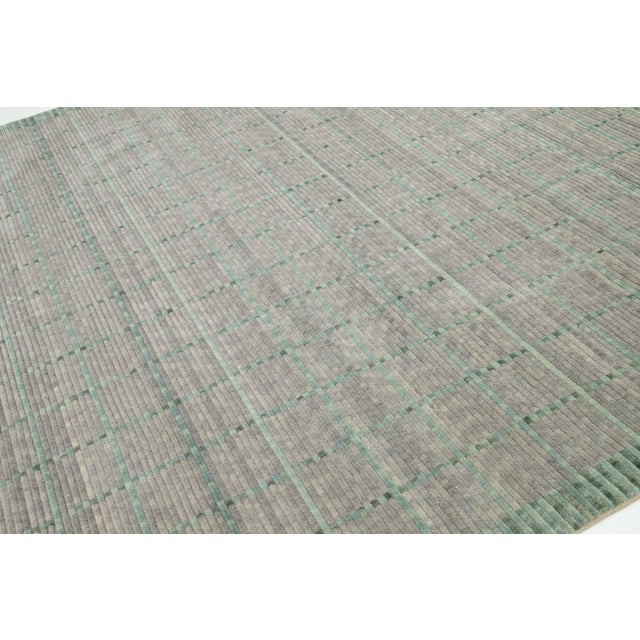 Modern Hand Loom Wool Rug in Gray and Green With Geometric Design For Sale In New York - Image 6 of 11