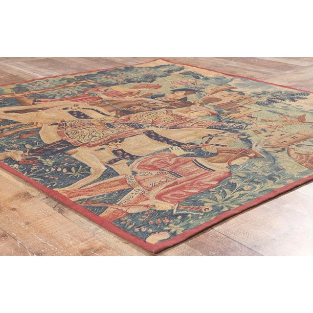 Green Vintage French Medieval Tapestry - 04'09 X 05'01 For Sale - Image 8 of 11