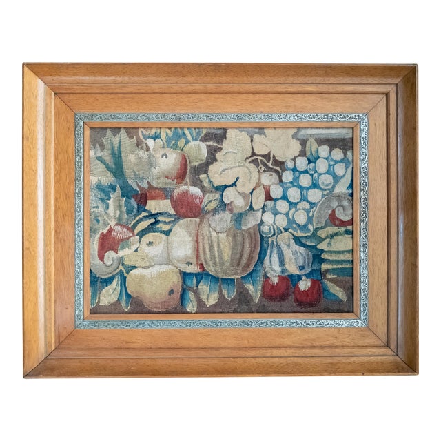 17th or 18th Century French Flemish Aubusson Tapestry Still Life Fragment in Frame For Sale