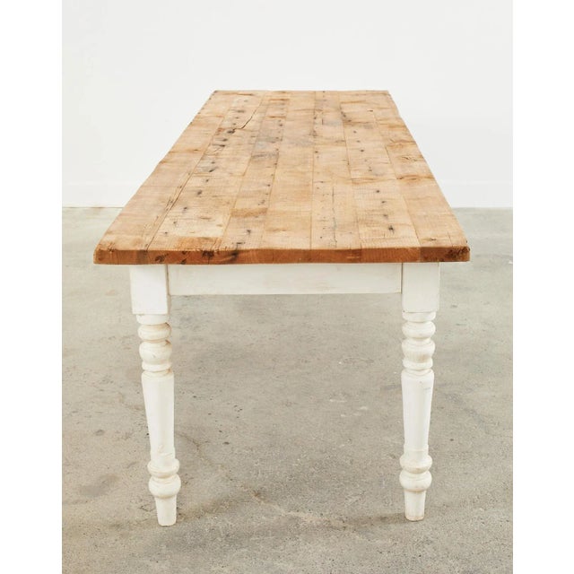 Tan American Country Painted Pine Farmhouse Dining Harvest Table For Sale - Image 8 of 13