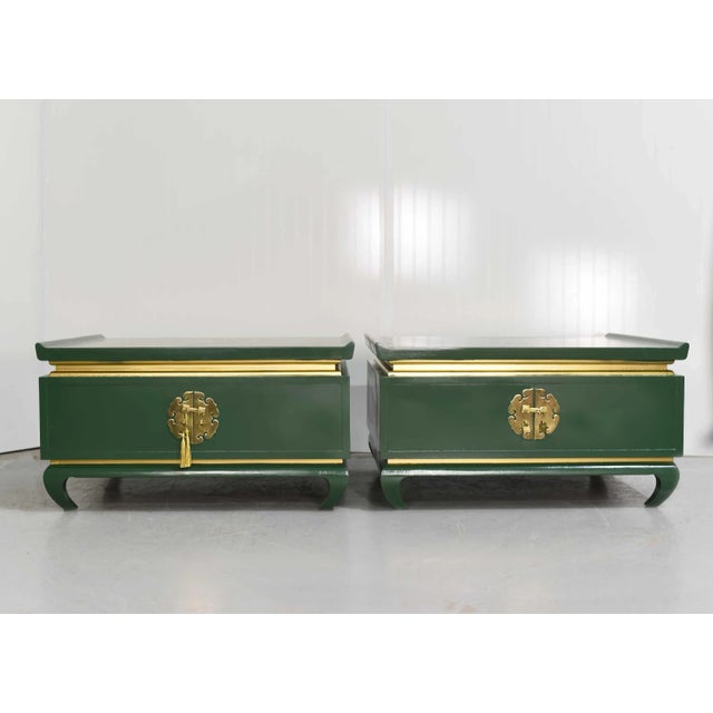 Chinoiserie Vintage Chin Hua Ming Tables in Green and Gold - Newly Painted For Sale - Image 3 of 12