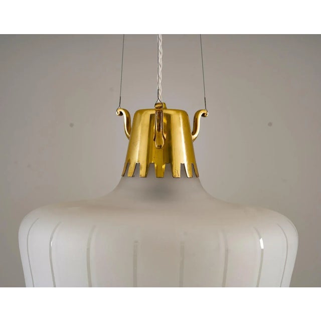 Swedish Modern Pendant in Brass and Glass from Bröderna Malmströms, 1950s For Sale - Image 4 of 9