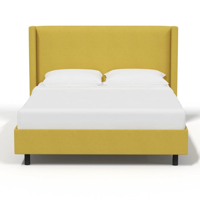 Traditional Logan King Platform Bed in Linen Ochre For Sale - Image 3 of 5