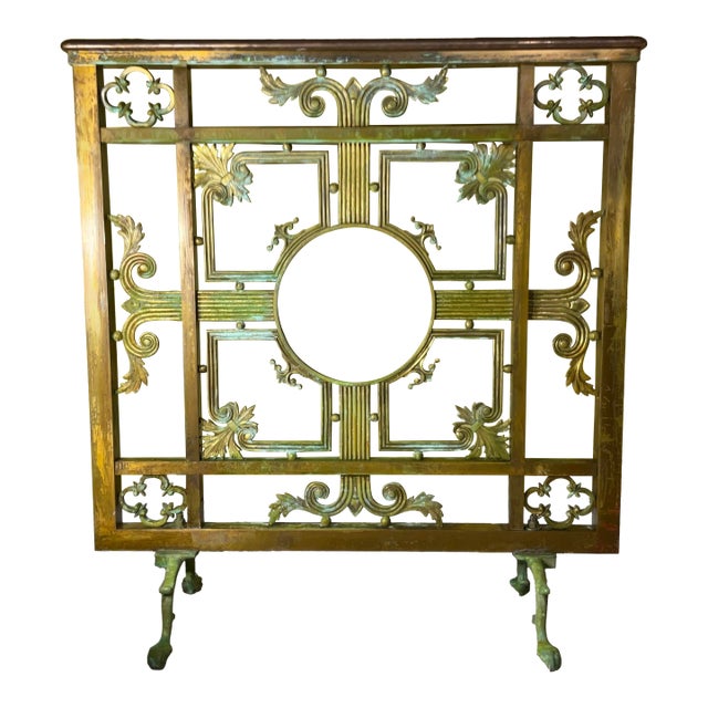 Exquisite Antique Bronze & Brass Fireplace Screen - A Statement Beauty For Sale
