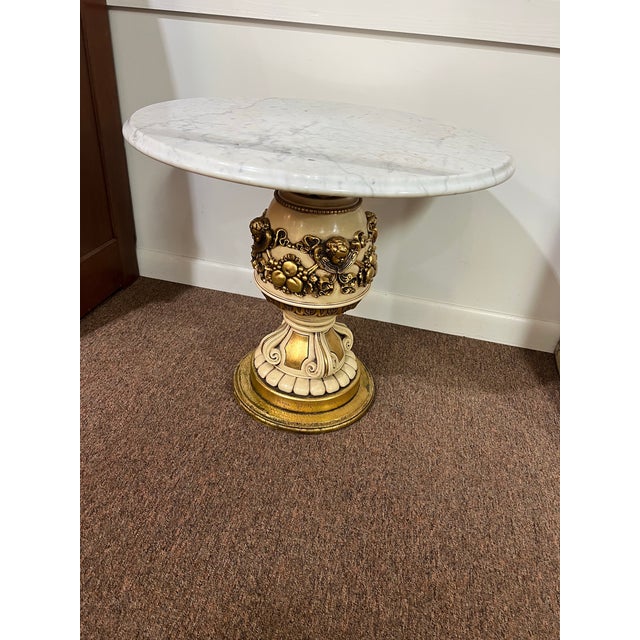 1960s Set of 2 1966 Fuggiti Studios Cherub Hollywood Regency Marble Stands For Sale - Image 5 of 12