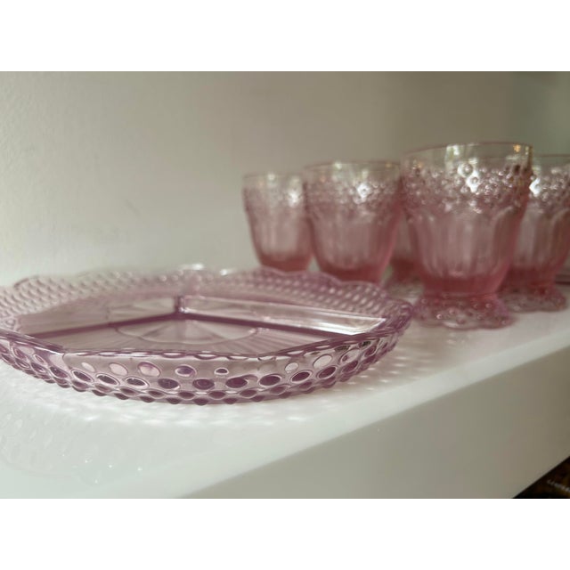 Gorham Vintage Pink Hobnail Depression Glass Party Set- 8 Pieces For Sale - Image 4 of 9