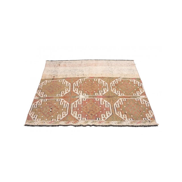 Mid-Century Modern Faded Turkish Small Kilim Rug - 4`3″ X 4`6″ For Sale - Image 3 of 6