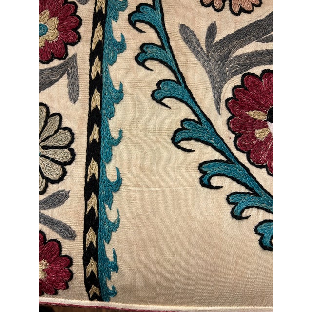 Antique Victorian Style Carved Mahogany Loveseat With Suzani Textile Upholstery For Sale - Image 15 of 18