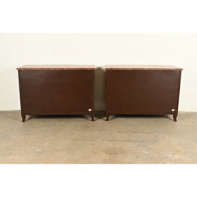 Ralph Lauren French Provincial Louis XV Carved Walnut Marble Top Commodes or Chests of Drawers, Pair For Sale - Image 15 of 16