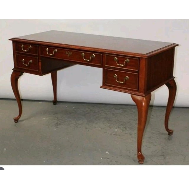 1970s Queen Anne Mahogany Writing Desk on Pad Feet W/Ball and Claw Chair For Sale - Image 4 of 11